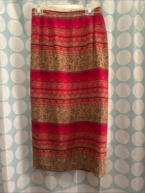 Striped Red and Tan Patterned Pencil Skirt